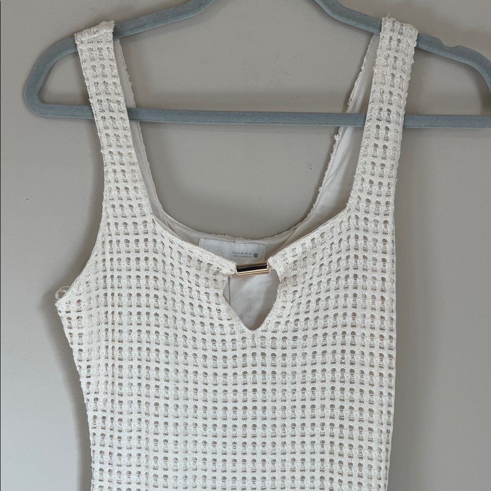 ZARA‎ CROCHET KNIT LONG MAXI DRESS EUC Cream Off White Sz XS - Picture 3 of 9